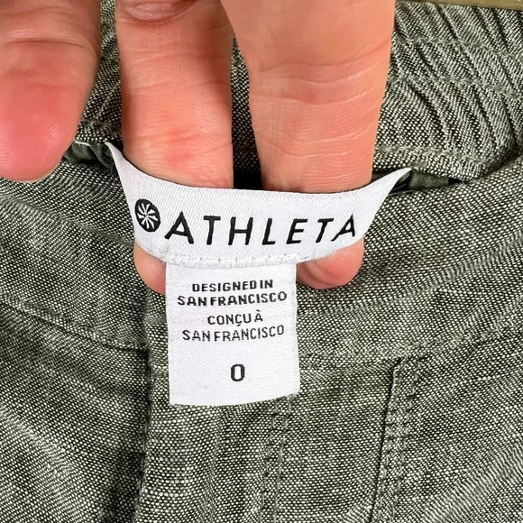 Athleta Voyager Linen Pant Size 0 Aspen Olive Green Minimal Beach Coastal - Picture 2 of 8